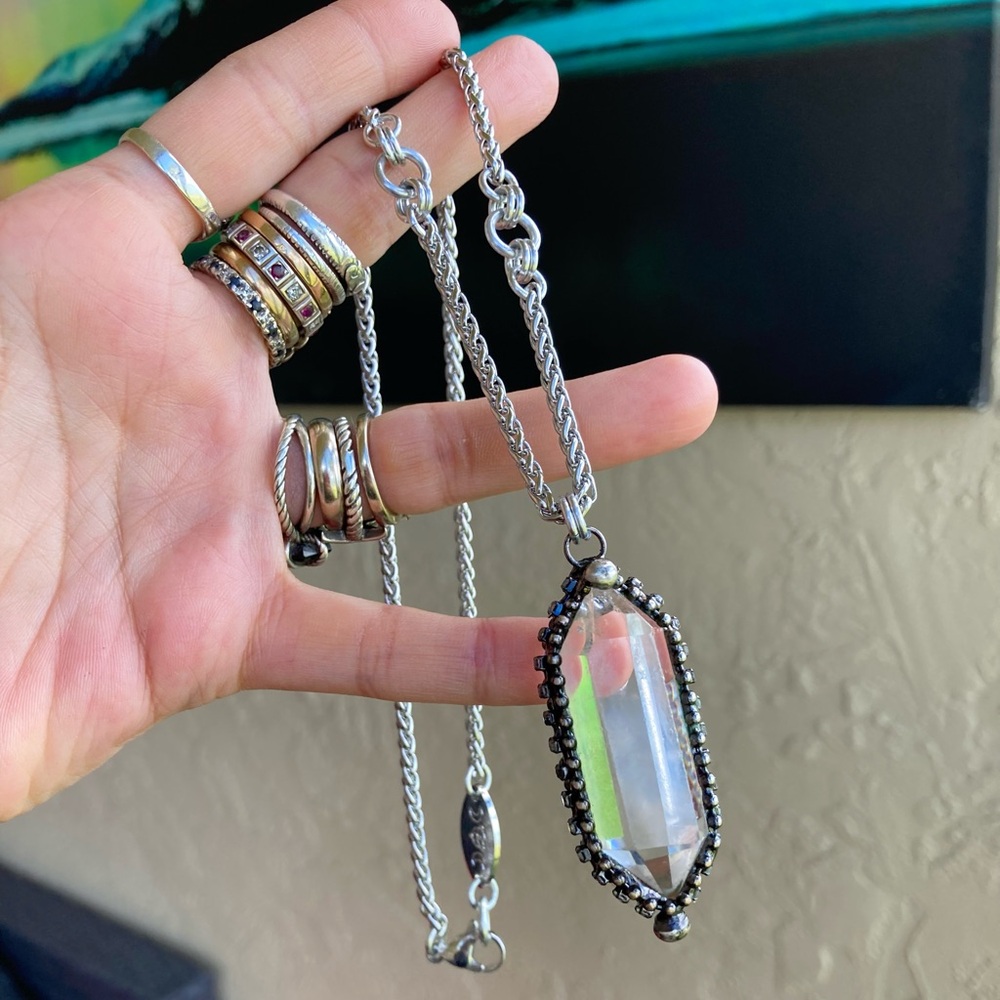 Natural Crystal quartz black electroplated boho goth stainless steel necklace - Picture 10 of 14